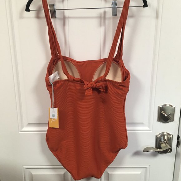 Kona Sol Women's Adjustable Tie Strap Padded Orange 1 Piece Swimsuit Choose Size - Picture 2 of 9